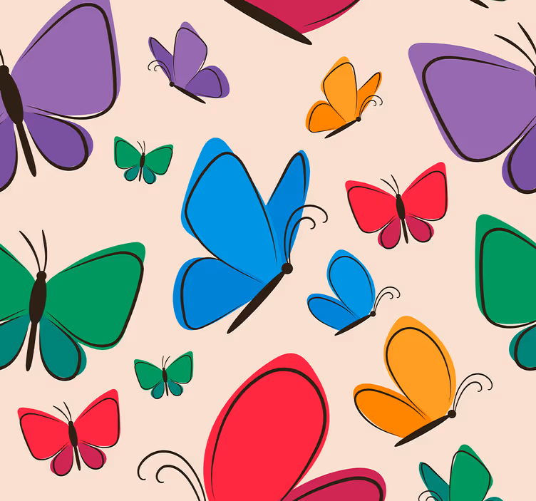 Tapete Schmetterling buntes motiv auf beigem hintergrund - TenStickers