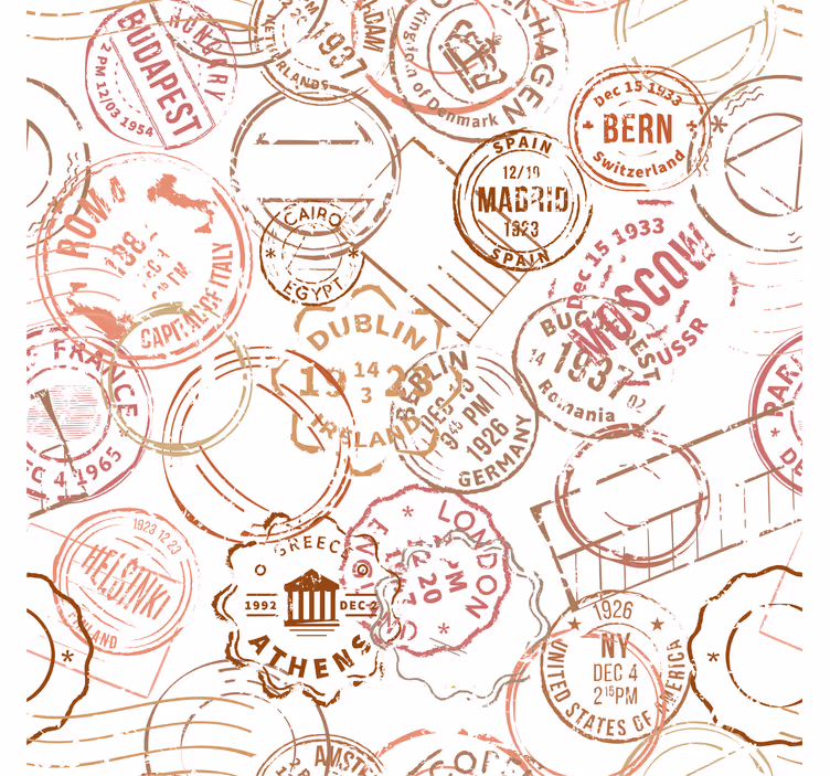 Jahrgang Wohnzimmer Tapete Retro Briefmarken - TenStickers