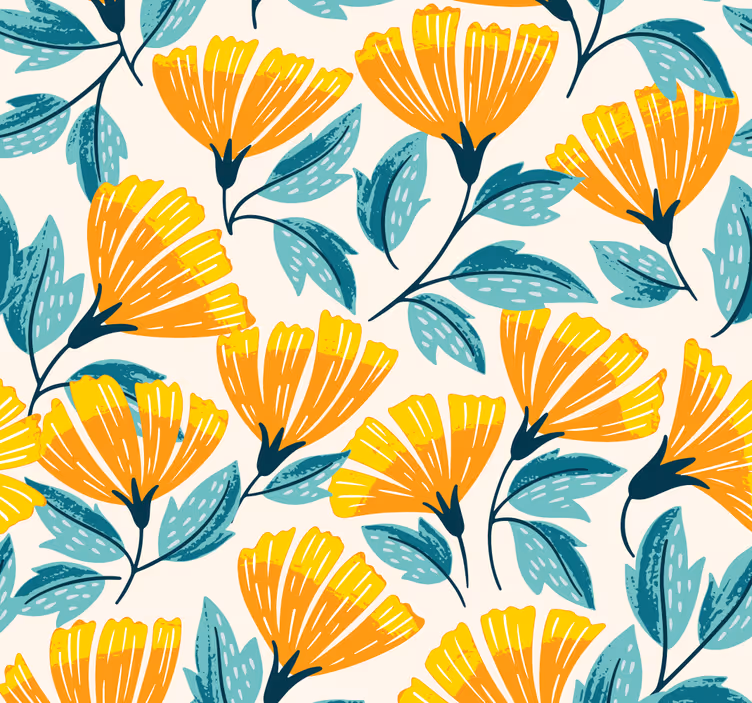 Blumentapete Schlafzimmer orange blumen - TenStickers