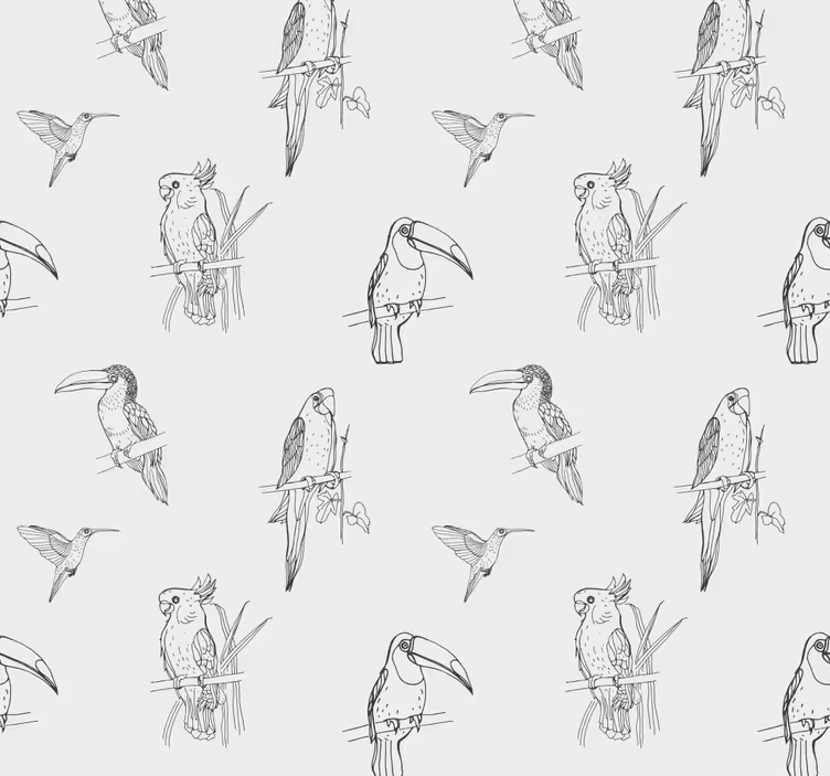 Tapete Papageien tropische vögel skizze - TenStickers