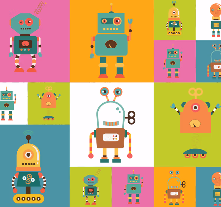 Lustige Roboter Kinderzimmer Tapete - TenStickers