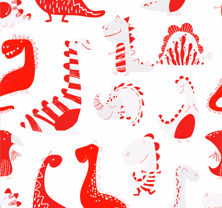 Tapete Kinderzimmer Dinosaurier rote skizzen - TenStickers