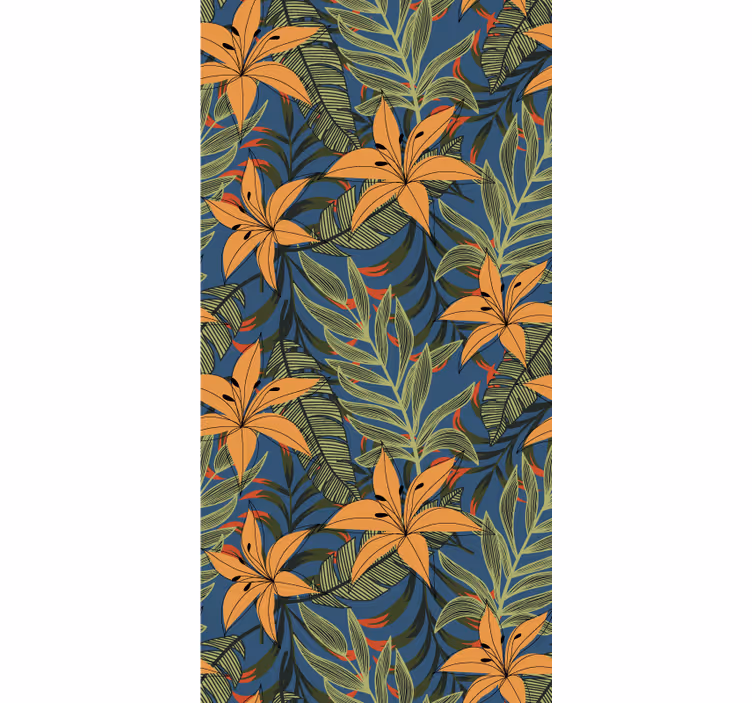 Dschungel Tapete Dschungelblumen in blauem Hintergrund - TenStickers