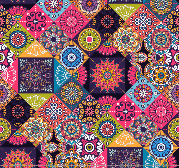 Wohnzimmer Tapeten Dunkle Mandala-Fliesen - TenStickers