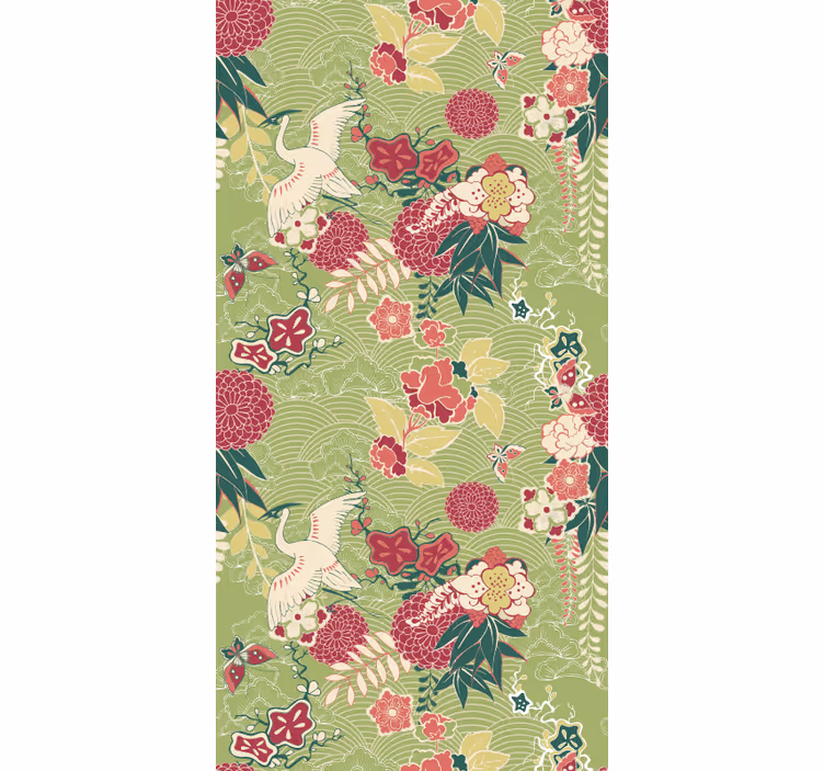 Blumentapete florales kranichmotiv - TenStickers