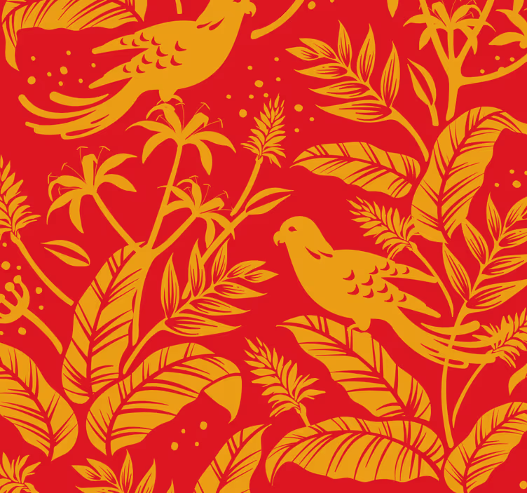 Tapete Blätter botanisches vogelmotiv - TenStickers