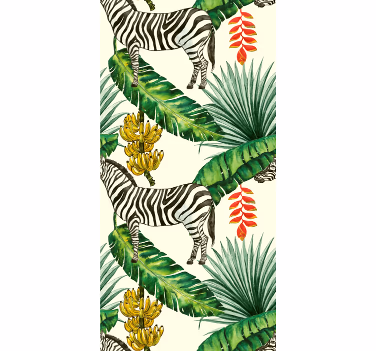 Moderne Tapete Zebra und tropische blätter - TenStickers
