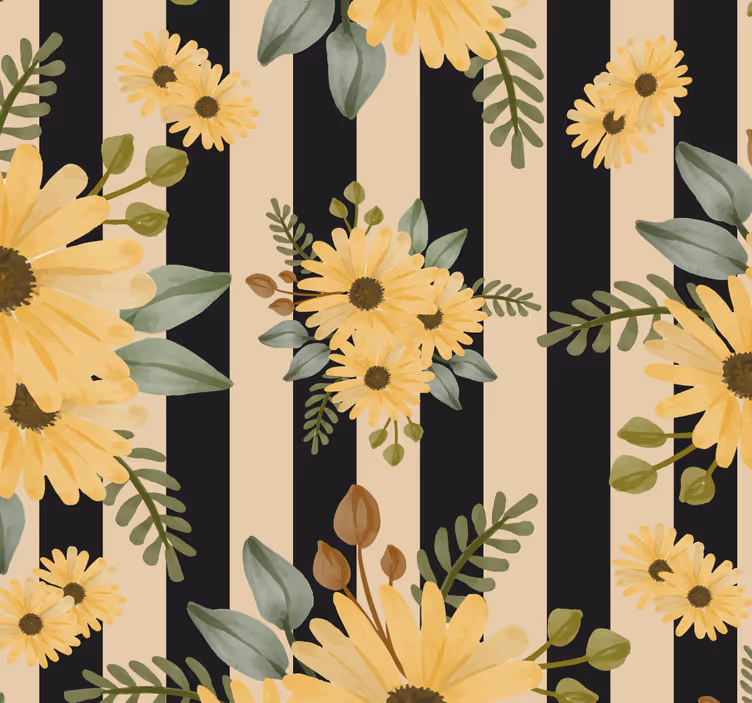 Blumentapete Sonnenblumen auf Streifen - TenStickers