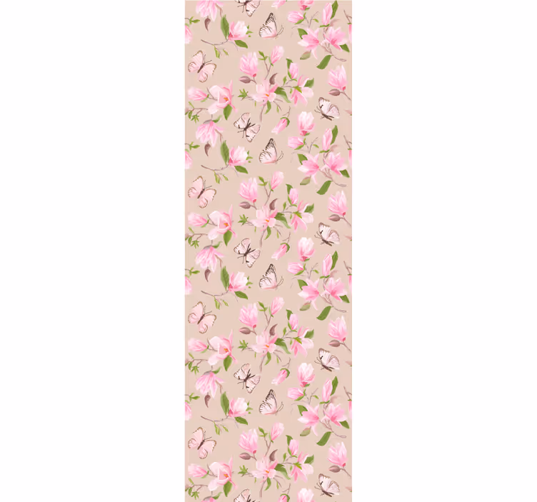 Blumentapete Rosa magnolien- und schmetterlingsdesign - TenStickers