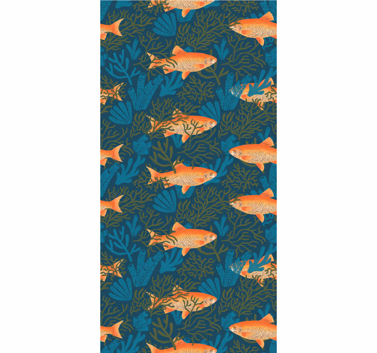 Tapete Natur Blauwasserpflanzen mit orangefarbenen Fischen - TenStickers