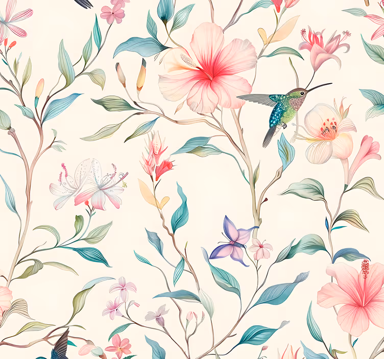 Tapete florale Ornamente blumen- und kolibrismuster - TenStickers