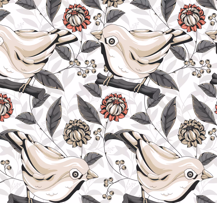 Tapete florale Ornamente blumenvogelfliesen - TenStickers