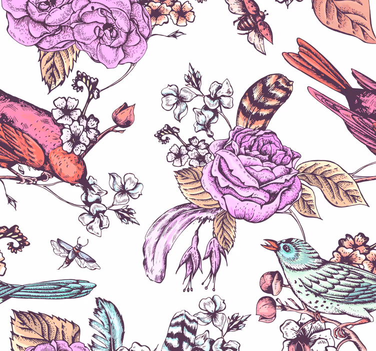 Tapete florale Ornamente blumen-vogel-design - TenStickers