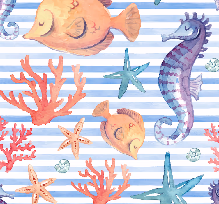 Tapete Fische muster der ozeanischen fauna - TenStickers