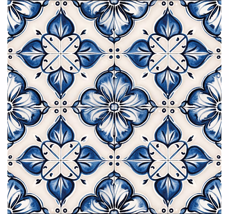 Tapete Fliesen blaues blumenmuster - TenStickers