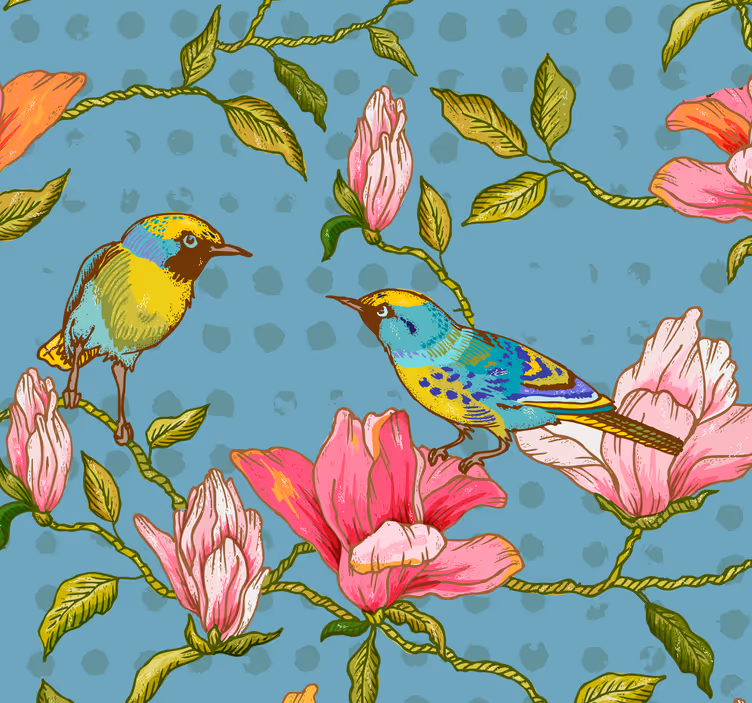 Blumentapete exotische Vögel - TenStickers
