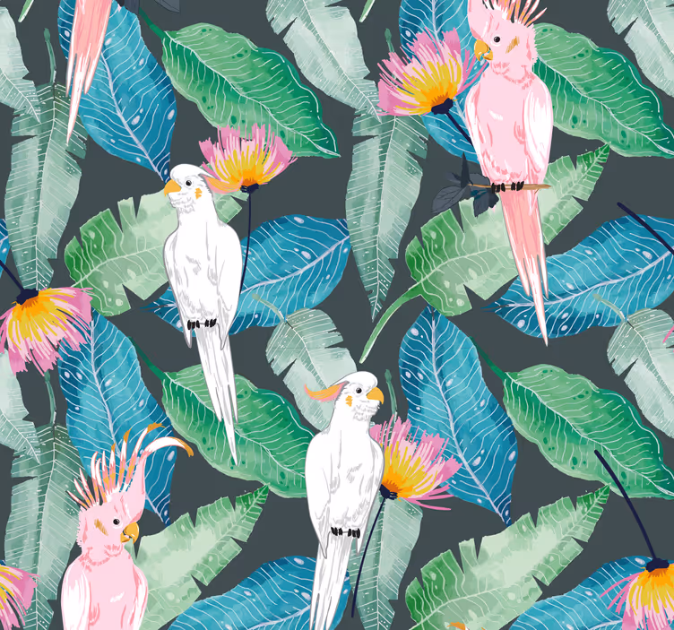 Vogel Tapete tropische Vögel und Blätter - TenStickers