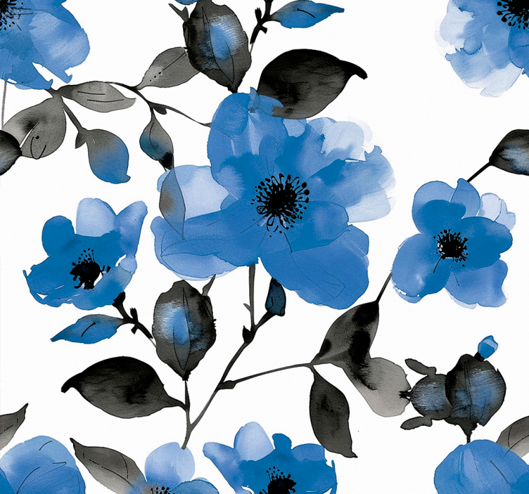 Rollo fenster blau mit blauen mohnblumen muster - TenStickers