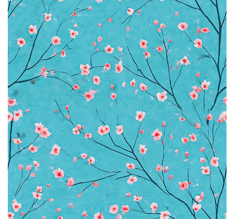 Rollo fenster blau mit türkisfarbenen kirschblüten - TenStickers