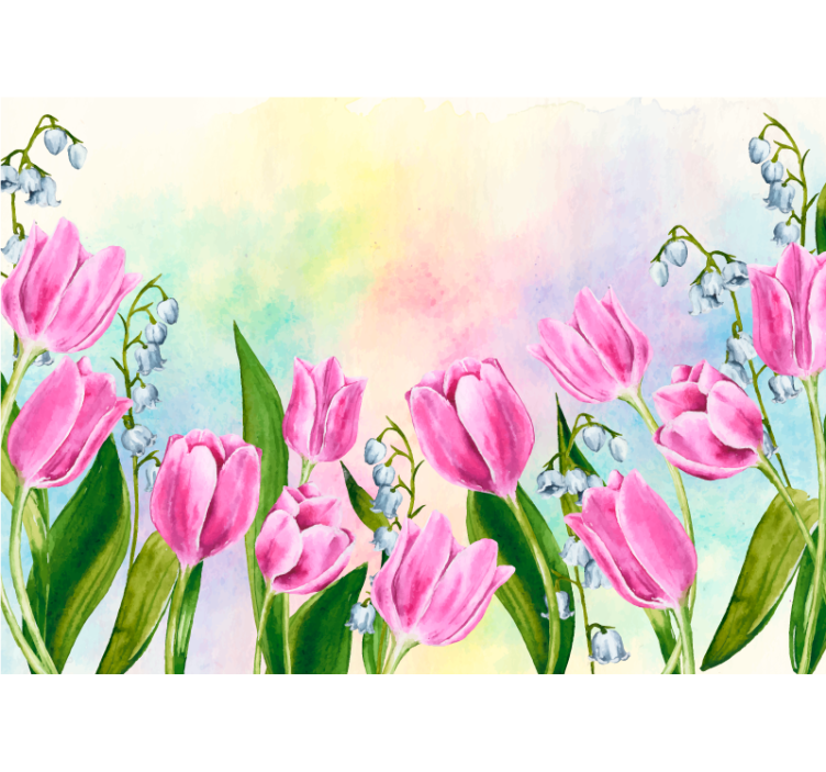 Rollo fenster wohnzimmer mit vielen tulpen nebeneinander - TenStickers