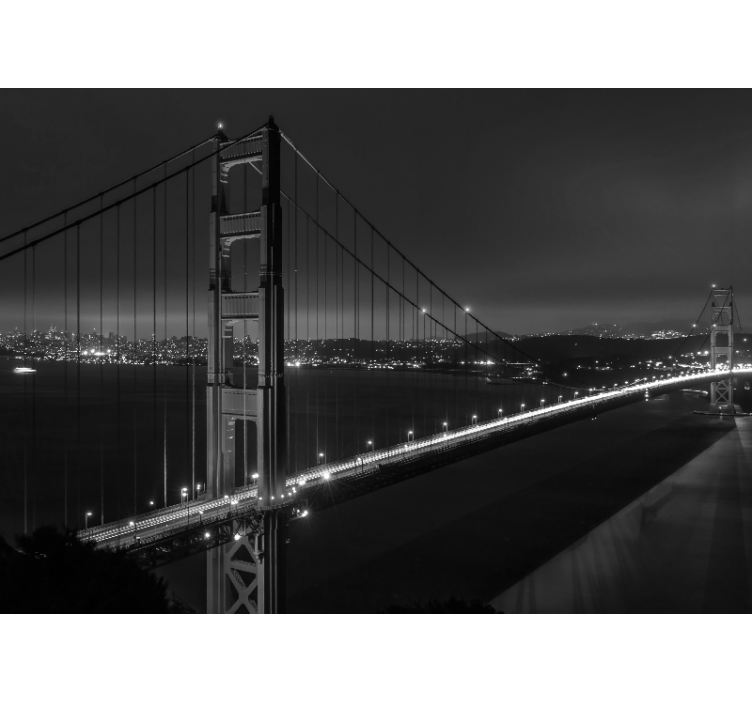 Rollo fenster wohnzimmer golden gate bei nacht schwarz-weiß - TenStickers