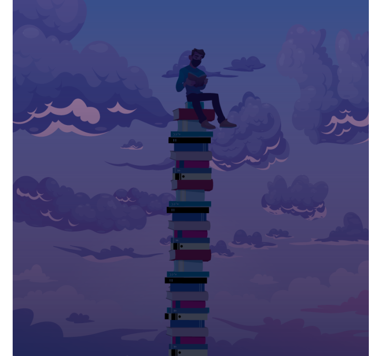 Rollo fenster wohnzimmer buchturm illustration - TenStickers