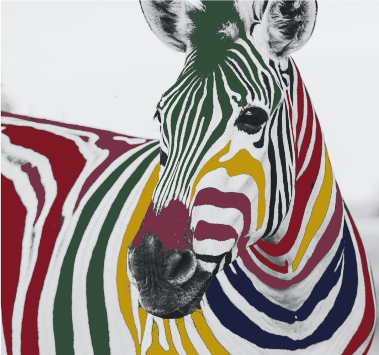 Rollo fenster wohnzimmer mit buntem zebra kunstwerk - TenStickers