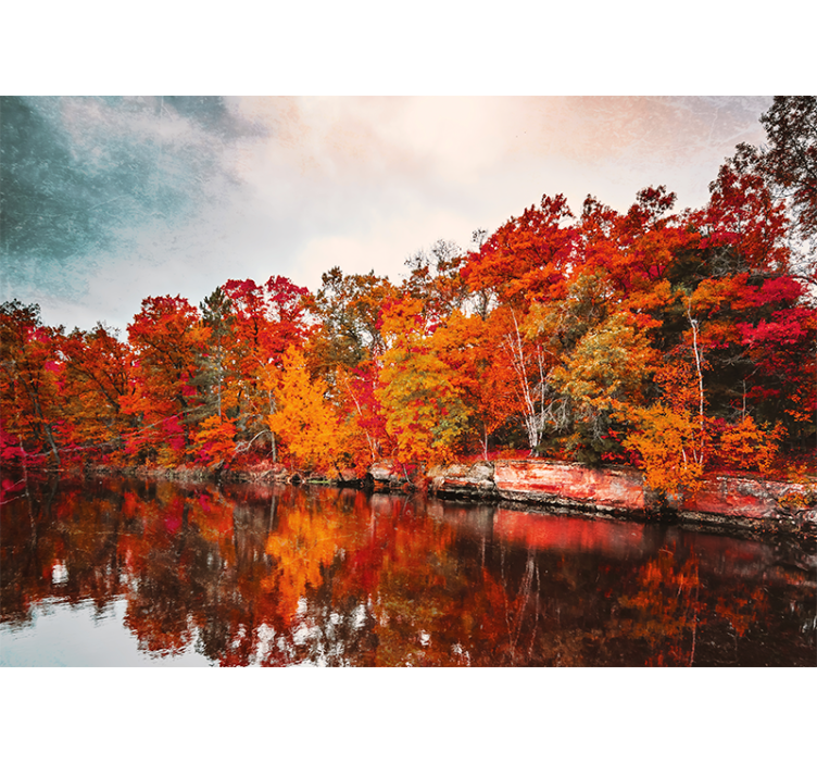 Rollo fenster wohnzimmer herbstwald spiegelung im see - TenStickers