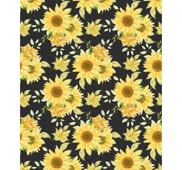 Rollo mit Blumen Sonnenblumenmuster schwarzer Hintergrund - TenStickers