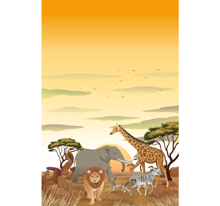 Rollo mit Tieren Afrikanische cartoon-landschaft - TenStickers
