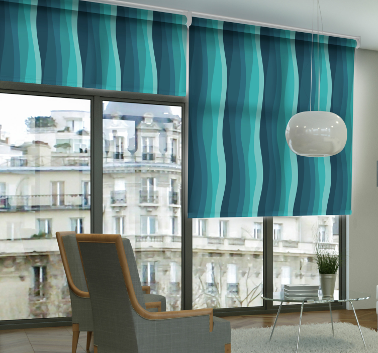 Rollo Fenster Wohnzimmer welliges blaues muster - TenStickers