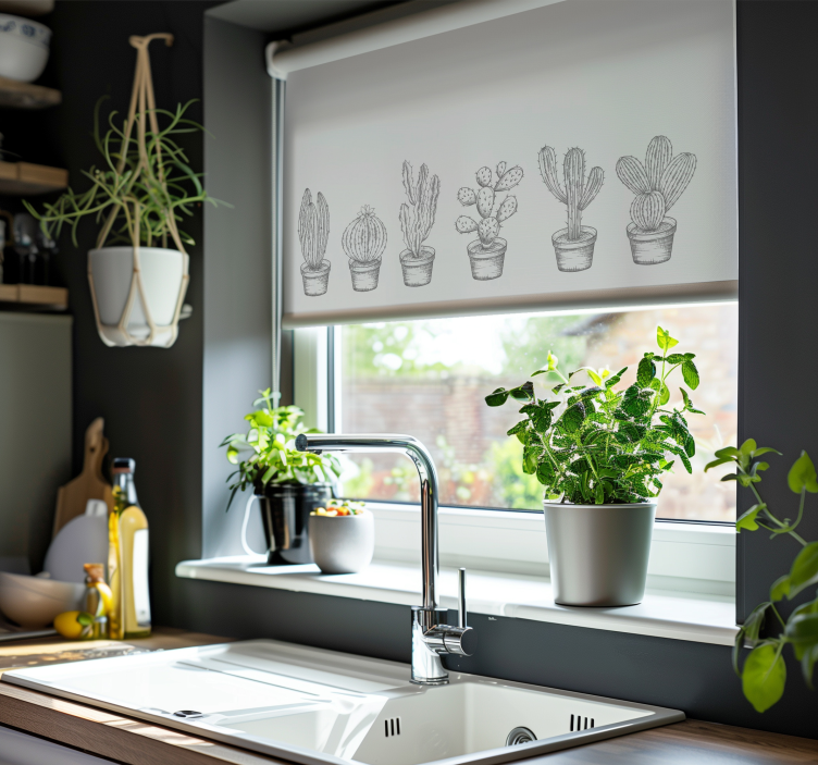 Rollo Fenster Kaktus grautöne - TenStickers