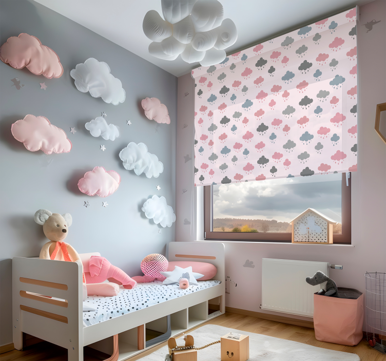 Rollo Fenster Wolken rosa und grauer regen - TenStickers