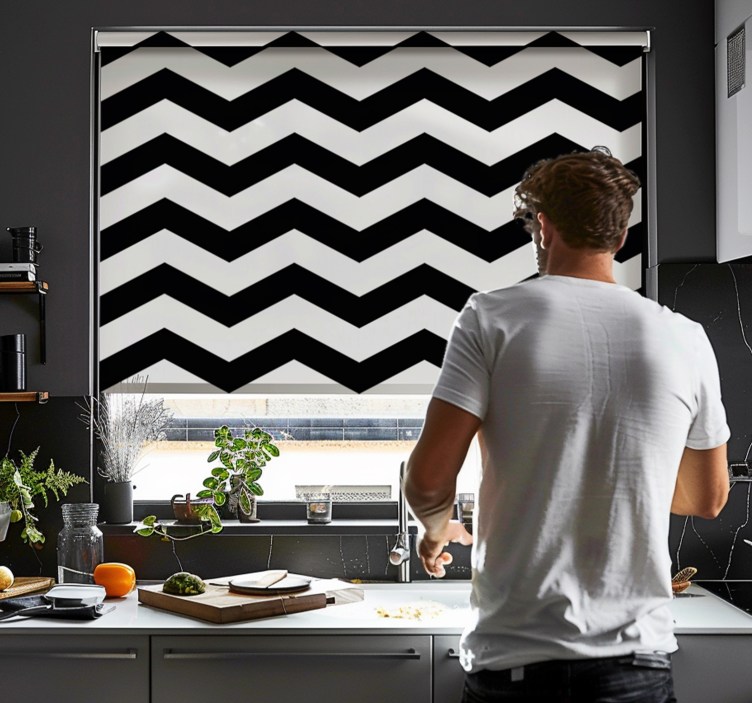 Küchenfenster Rollo weißes und schwarzes chevron-muster - TenStickers