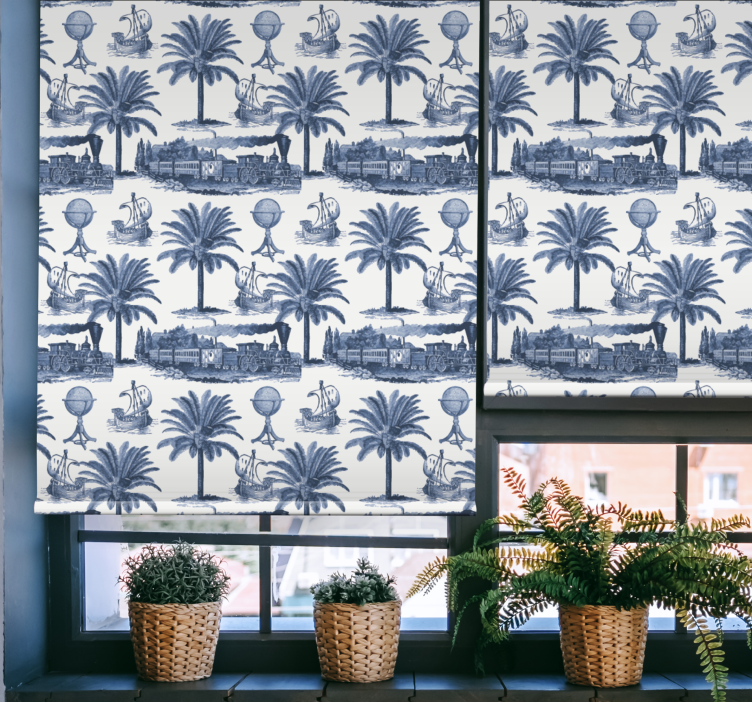Mehr Vintage Rollo Fenster blaue palmenszene - TenStickers