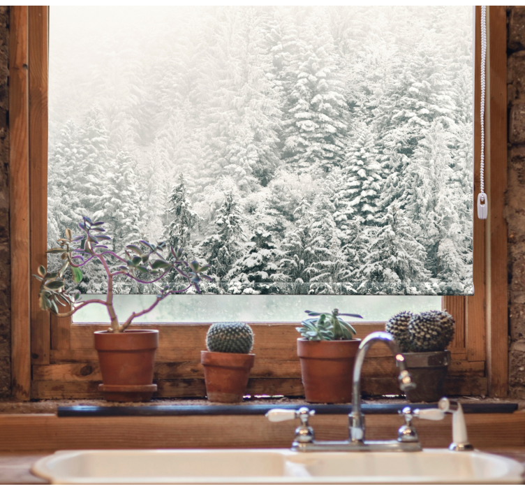 Rollo Fenster Baum schneebedeckte kiefern - TenStickers