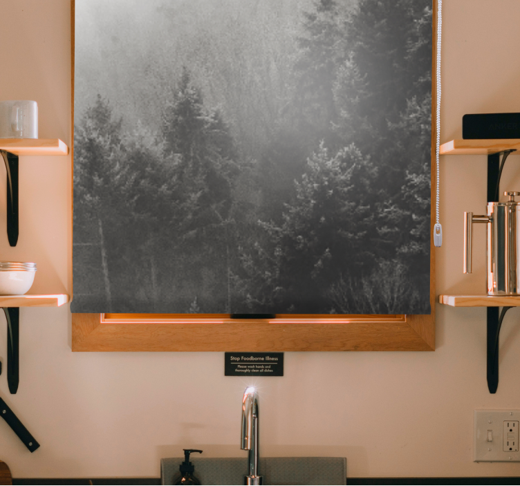 Rollo Fenster Baum graue waldsilhouette - TenStickers