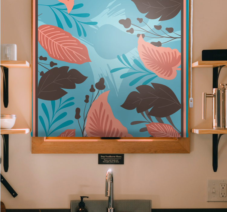 Rollo Fenster Blumen blattblumenarrangement - TenStickers