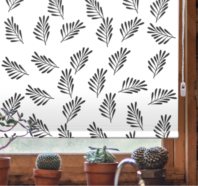 Rollo Fenster Blumen blattmotiv in schwarz und weiß - TenStickers
