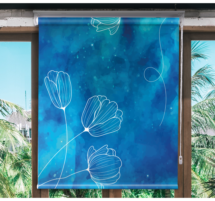 Rollo Fenster Blumen elegante blaue silhouetten - TenStickers
