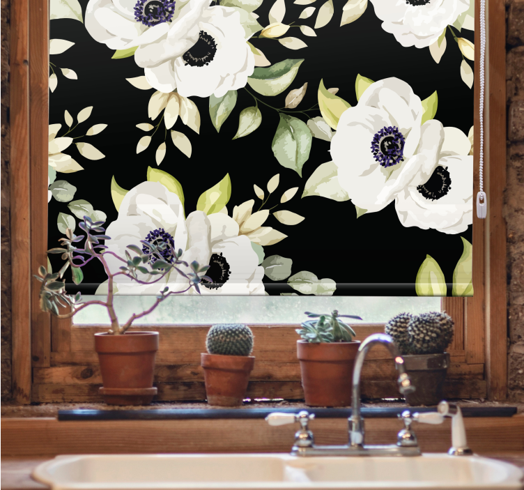 Rollo Fenster Blumen elegante weiße blüten - TenStickers