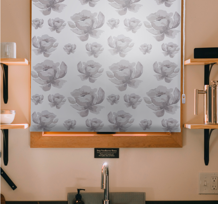 Rollo Fenster Blumen graues, zartes design - TenStickers