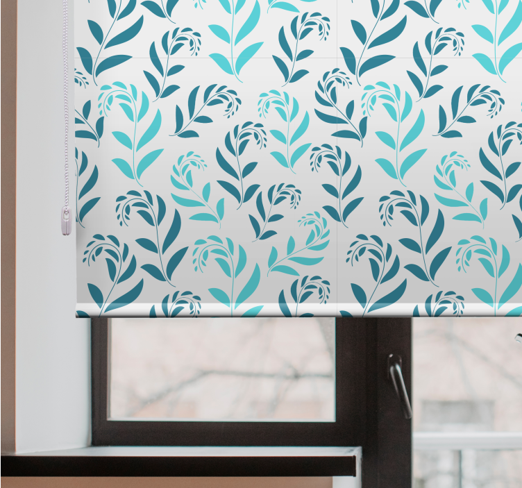 Rollo fenster blumen mit blauem blattmuster - TenStickers