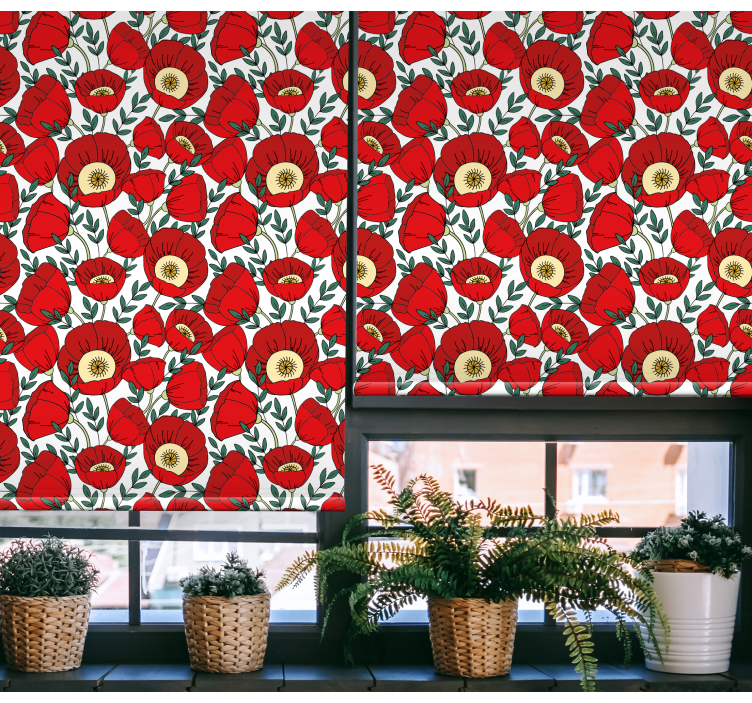 Rollo Fenster Blumen muster mit roten welpen - TenStickers