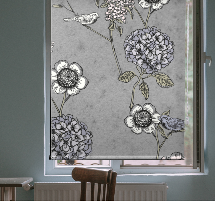 Rollo Fenster Blumen graues sanftes motiv - TenStickers