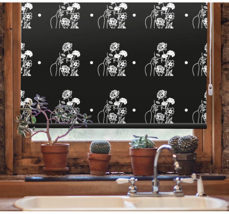 Rollo Fenster Blumen schwarz-weiß-silhouette - TenStickers