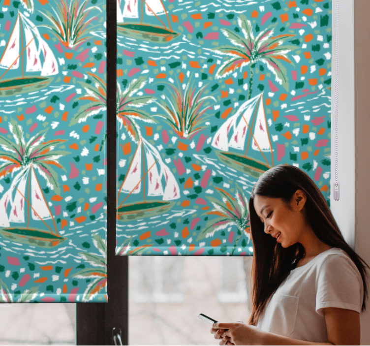 Rollo Fenster Blumen segelboote und palmen - TenStickers