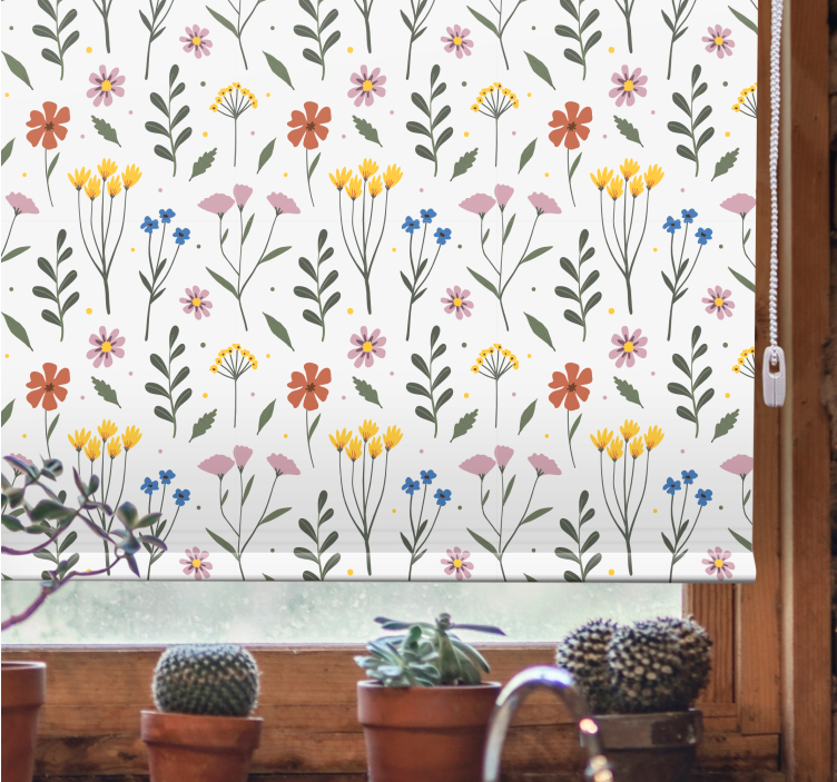 Rollo Fenster Blumen weißes botanisches muster - TenStickers