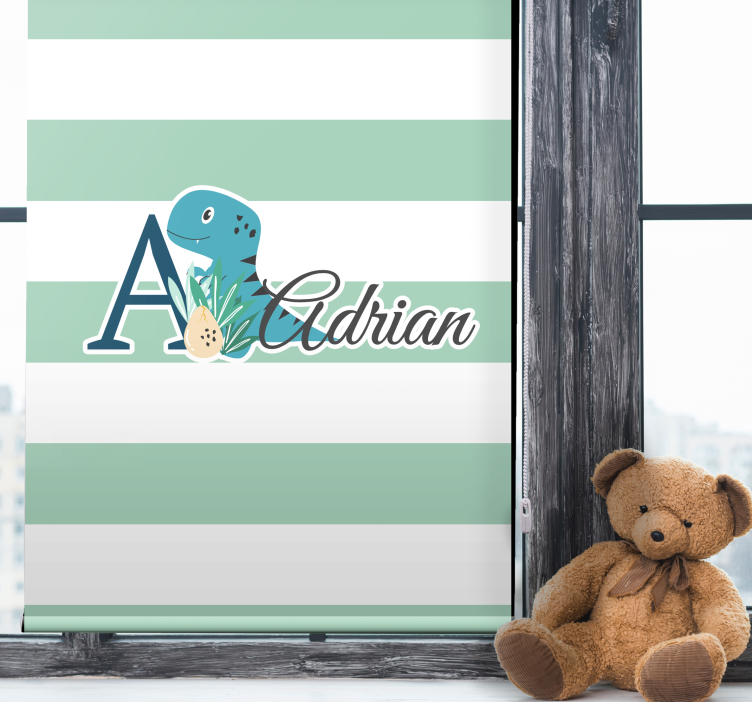 Rollo Fenster Kinderzimmer gestreifter dinosaurier mit namen - TenStickers