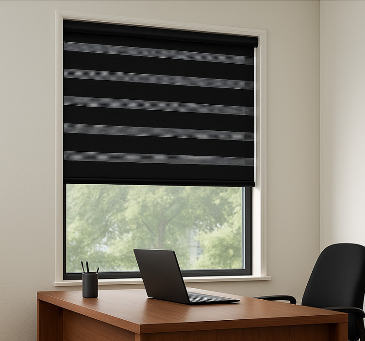 Rollo fenster home office schwarz blickdicht mit streifen - TenStickers